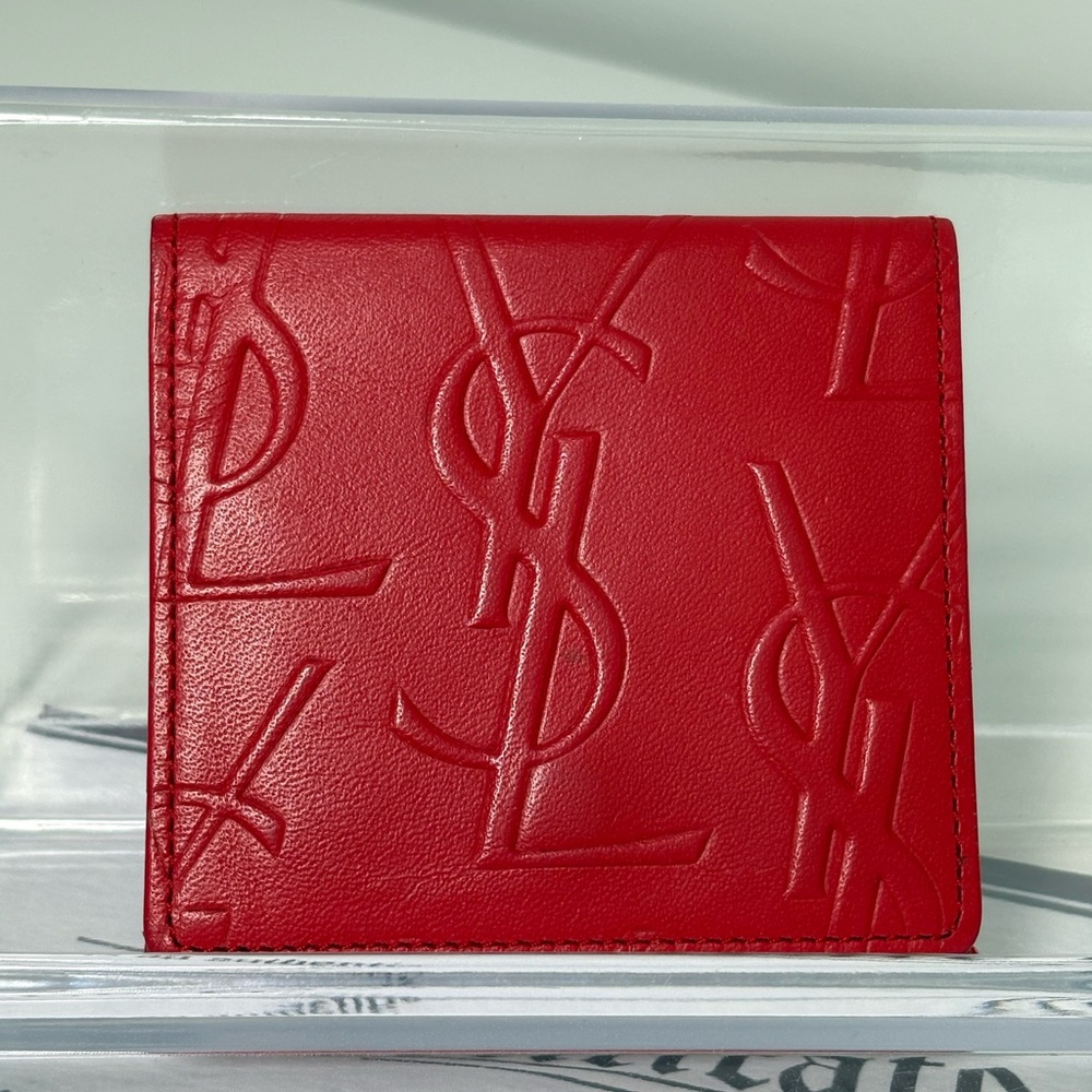 Authentic Yves Saint Laurent Red Leather Wallet w YSL Design and certificate